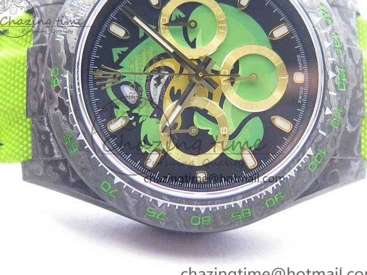 Green Dial Daytona Edition Carbon Strap WWF A7750 Best Black Nylon Green On V2 DIW 1103
